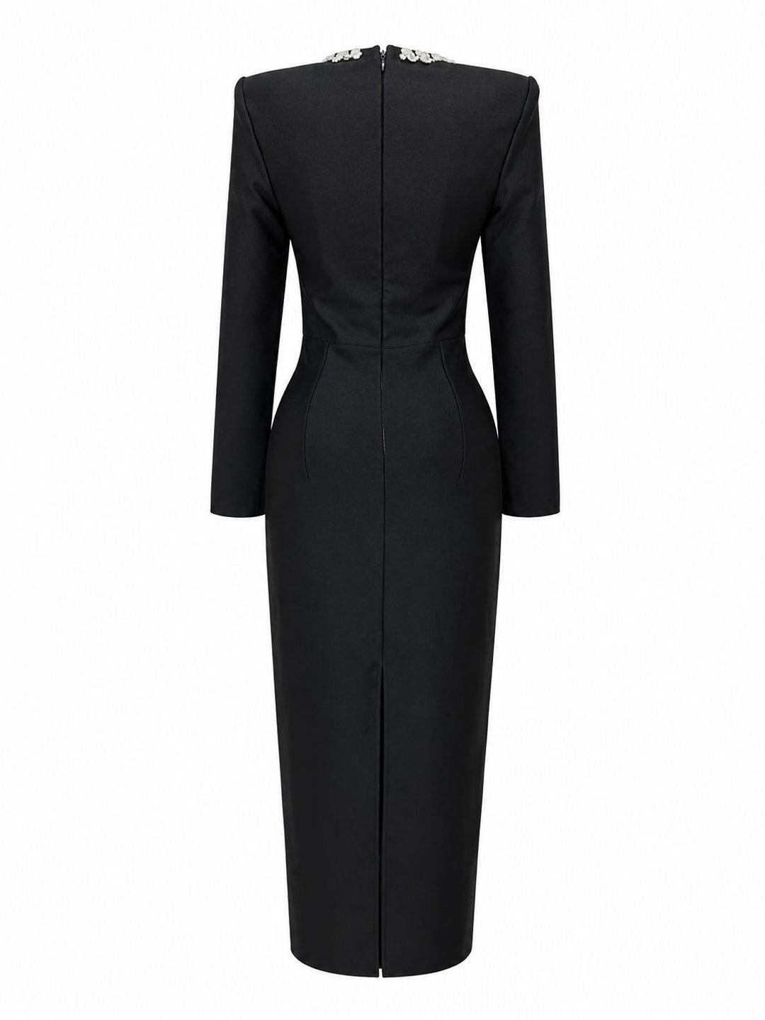 Crystal Trim Square Neck Midi Dress - Elegance