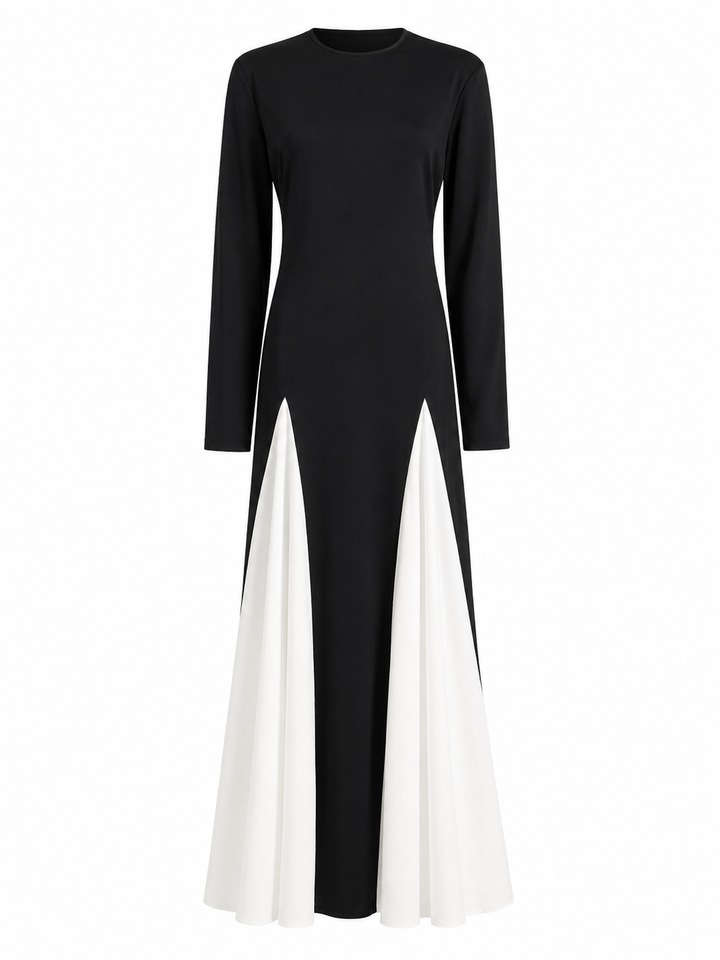 Contrast Panel Long Sleeve Maxi Dress - Monochrome