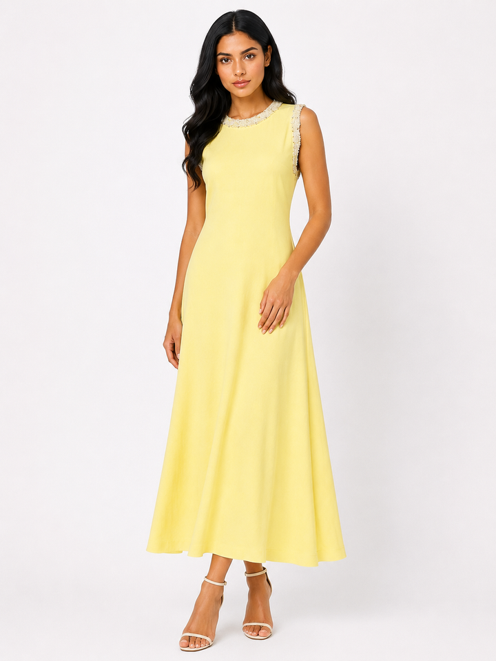 Embellished Sleeveless Maxi Dress - Sky
