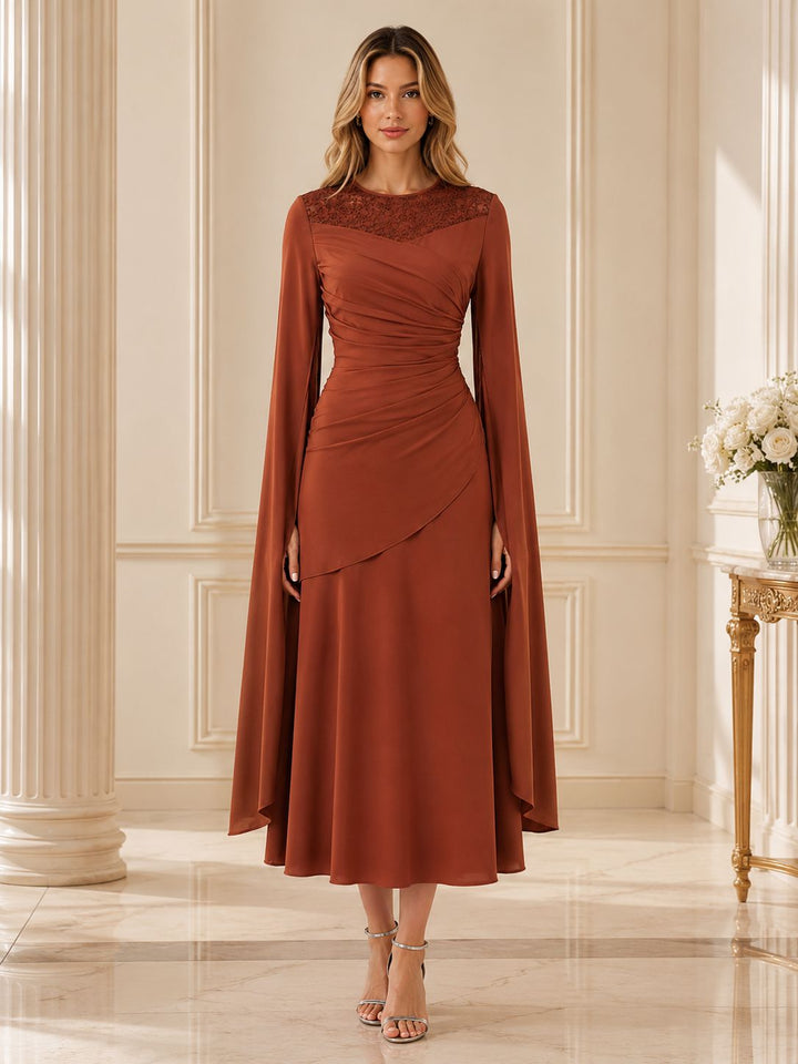 Burgundy Sequin Mesh Ruched Evening Dress