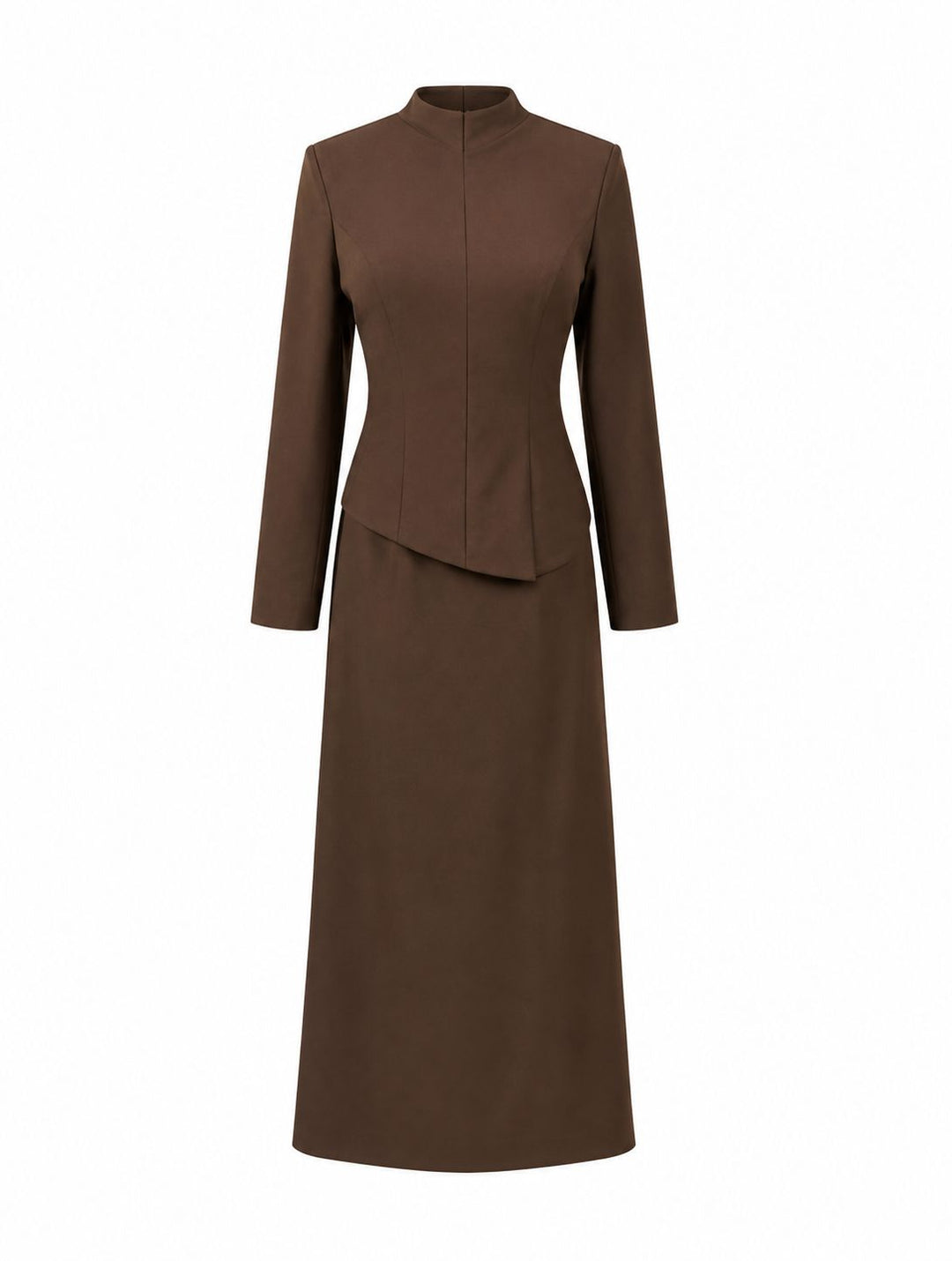 Elegant High-Neck Maxi Dress - Cocoa