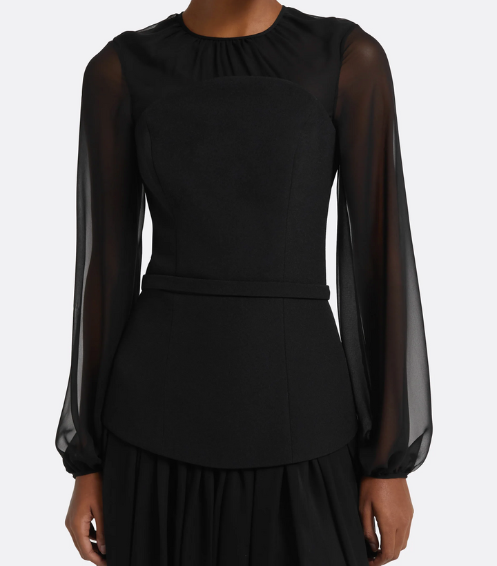 Elegant Black Chiffon Sleeve Maxi Dress - Noire