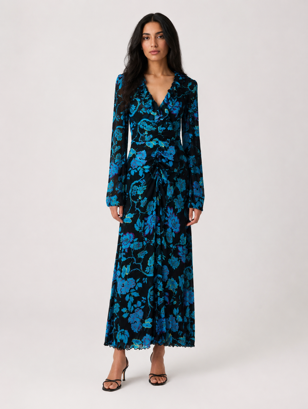 Midnight Bloom Floral Ruched Maxi Dress - Allure