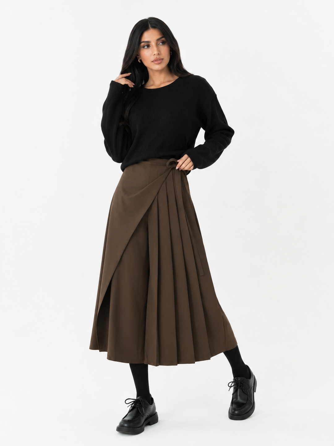 Pleated Wrap Culotte Pants – Mocha