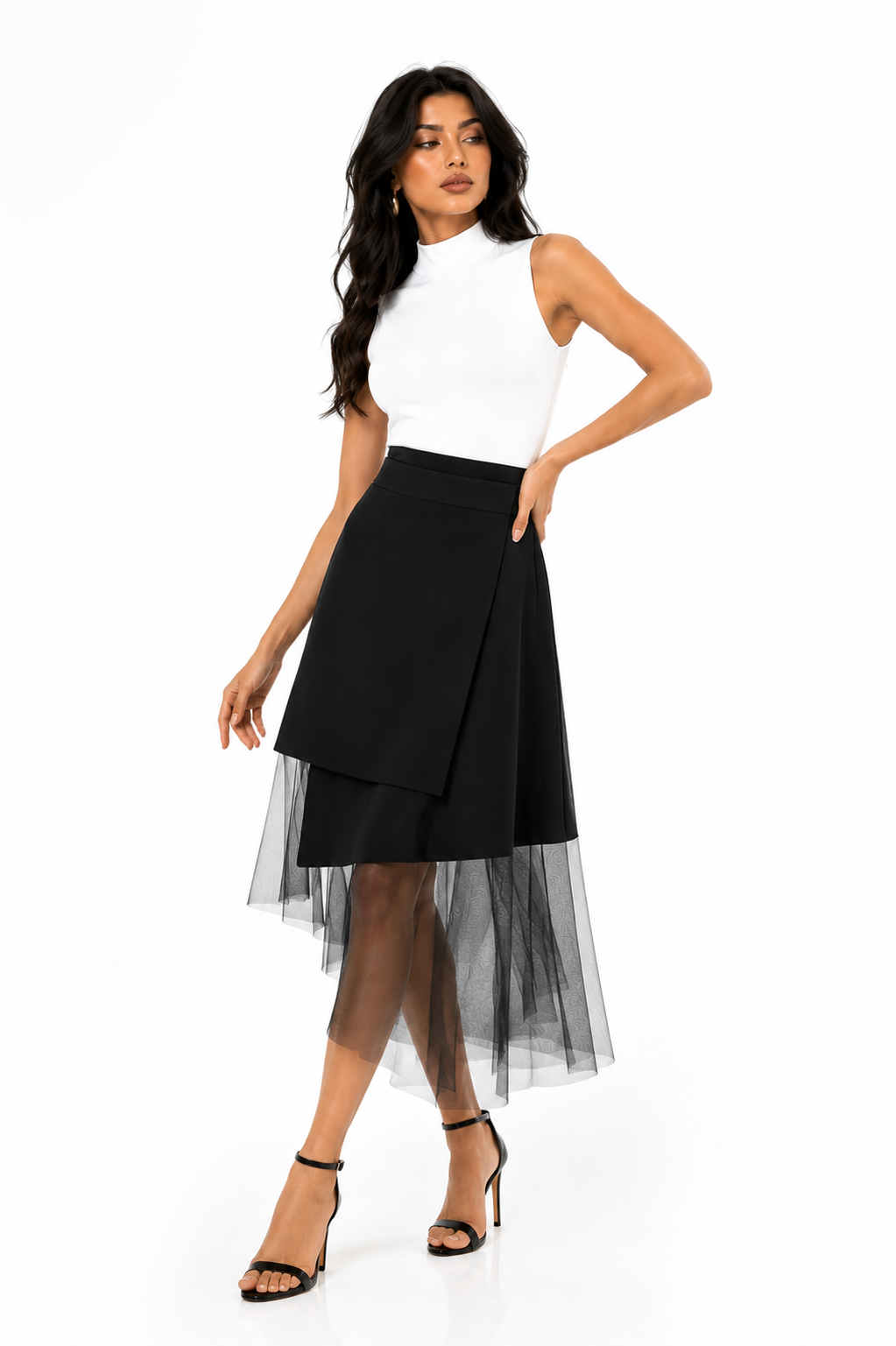 Asymmetric Tulle Midi Skirt – Veil