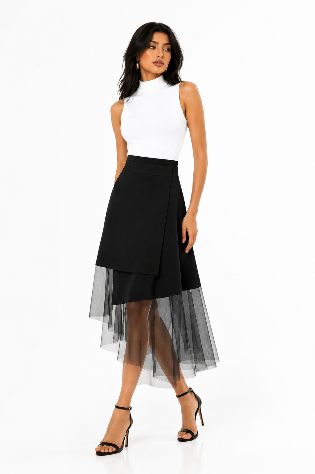 Asymmetric Tulle Midi Skirt – Veil