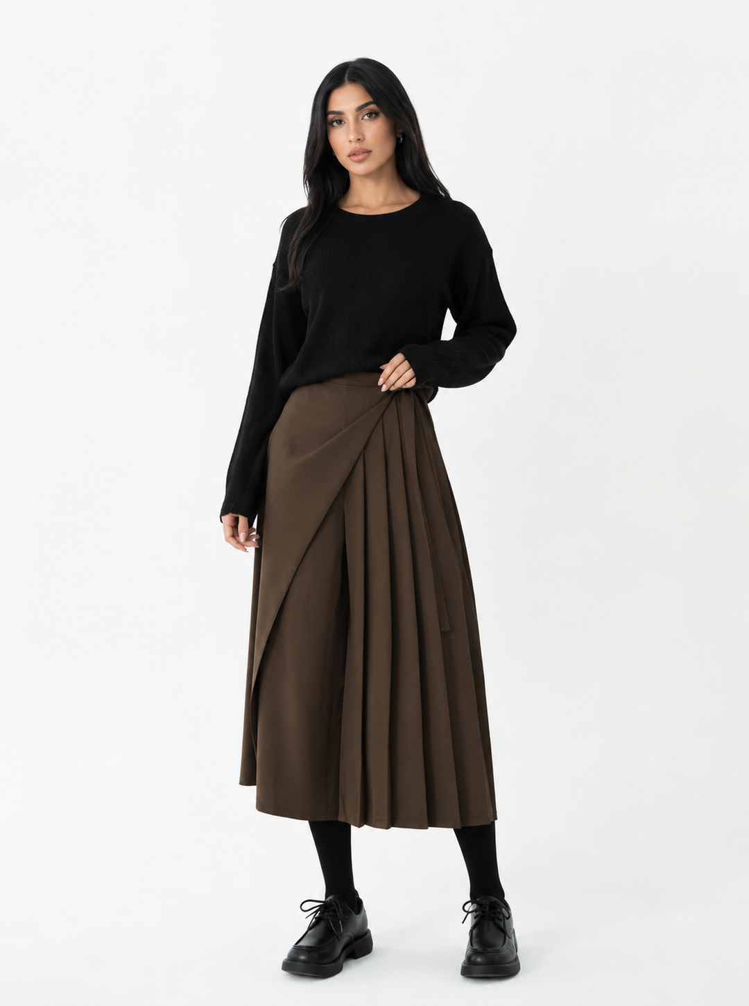 Pleated Wrap Culotte Pants – Mocha