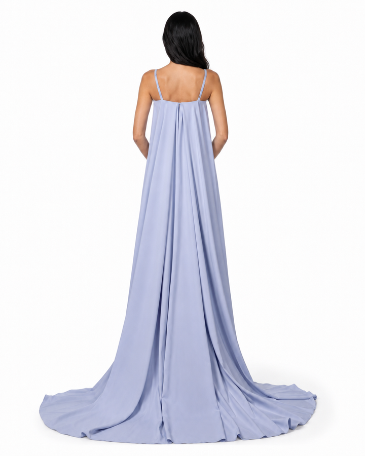 Floral Appliqué Cape Gown - Sky