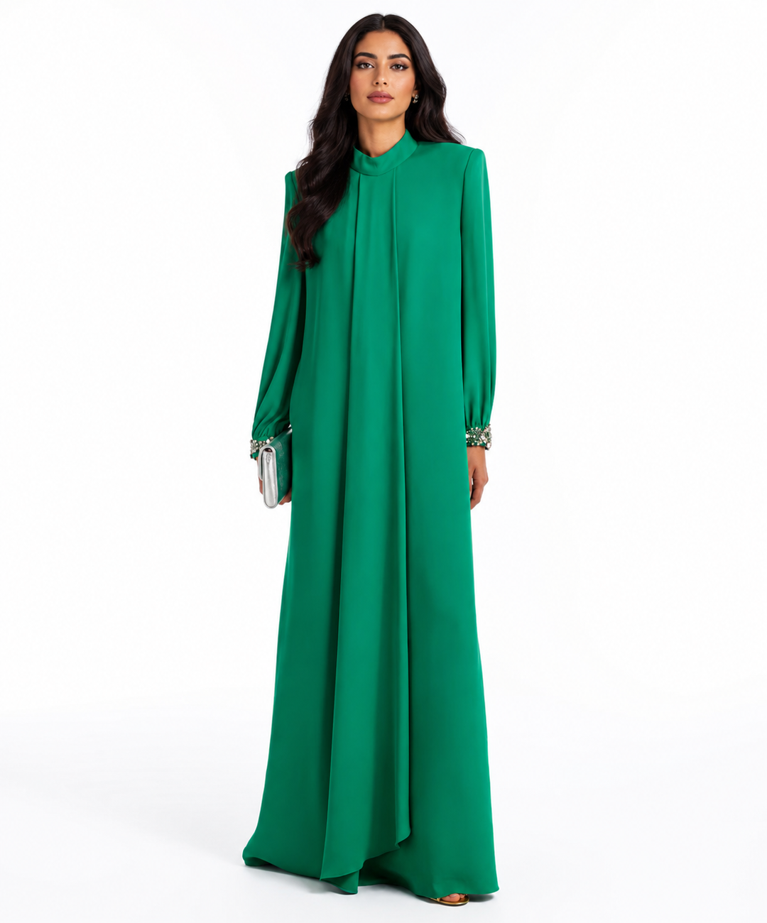 Crystal-Cuff Draped Gown - Emerald
