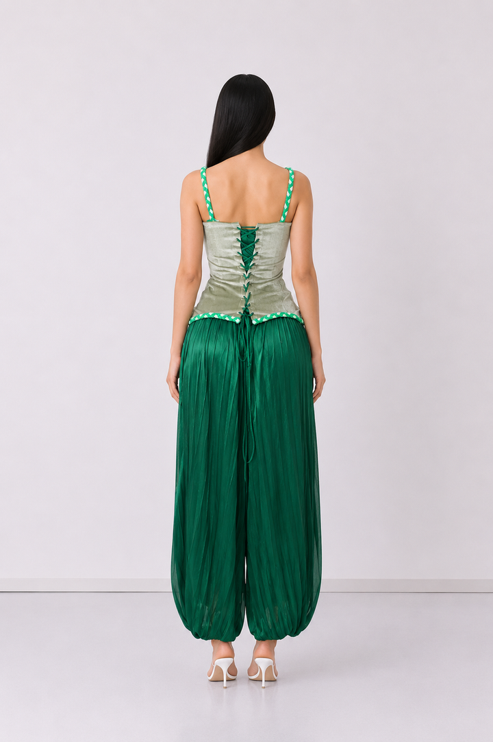 Green Velvet & Chiffon Two-Piece Set - Emerald