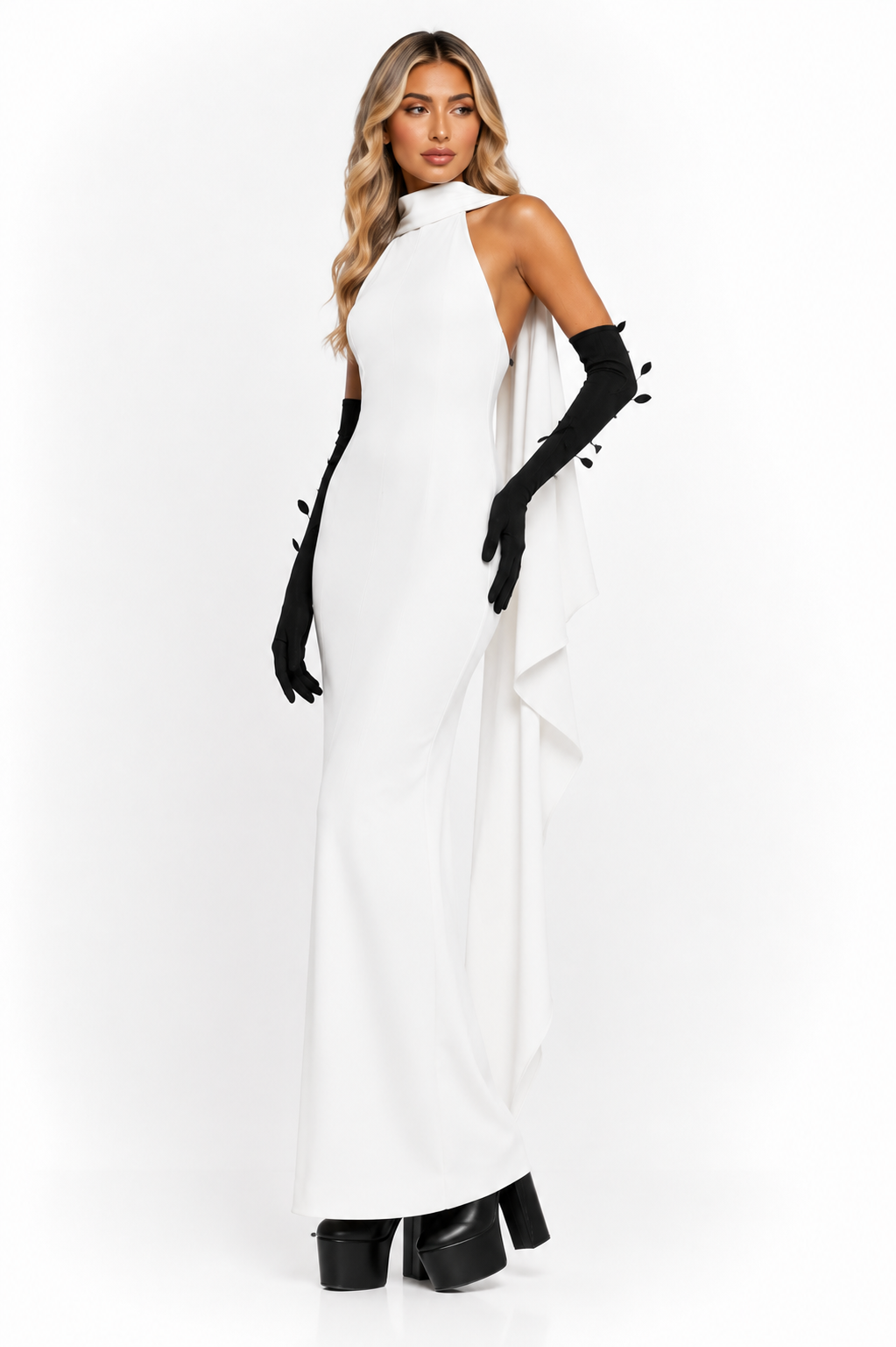 Halter Cape Maxi Dress – Noir