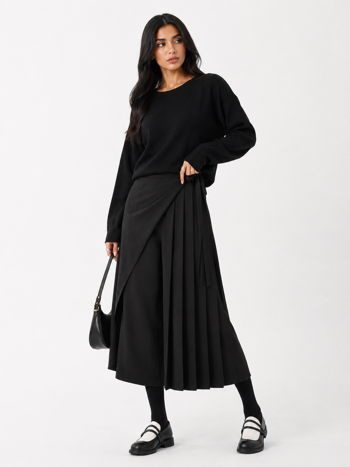 Pleated Wrap Culotte Pants – Mocha