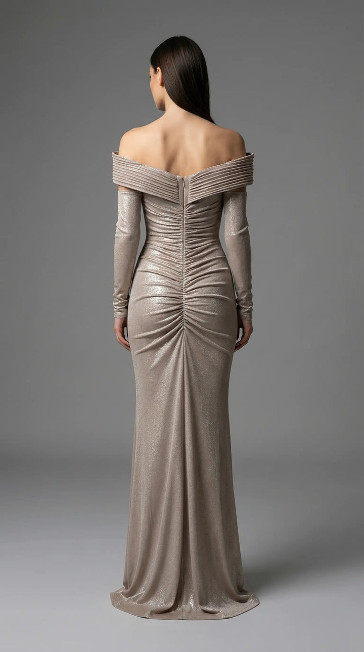 A shimmering, off-the-shoulder evening dress embellished with crystals 2436- JOLII