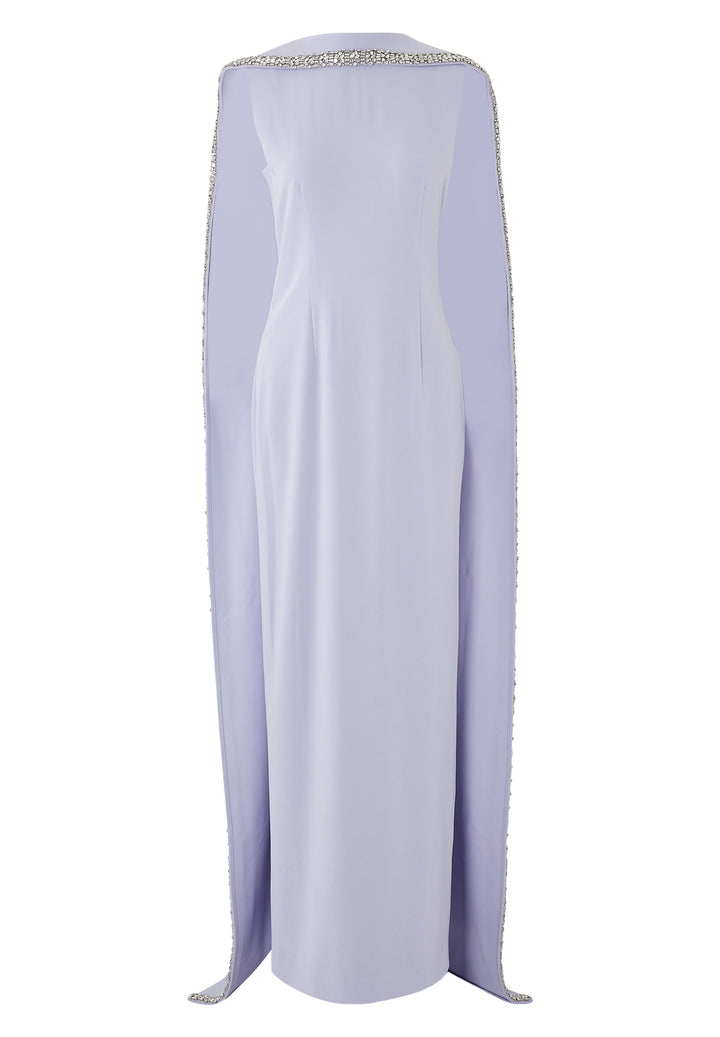 embellished cape-sleeve column gown – LAVINIA