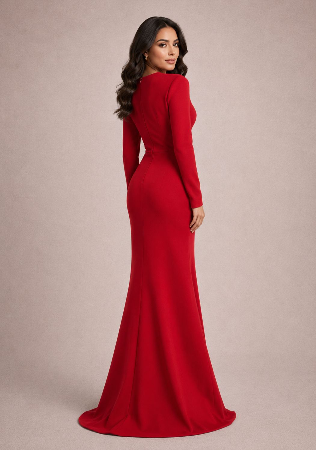 long sleeve V-neck gown with double bow detail – WALID-1