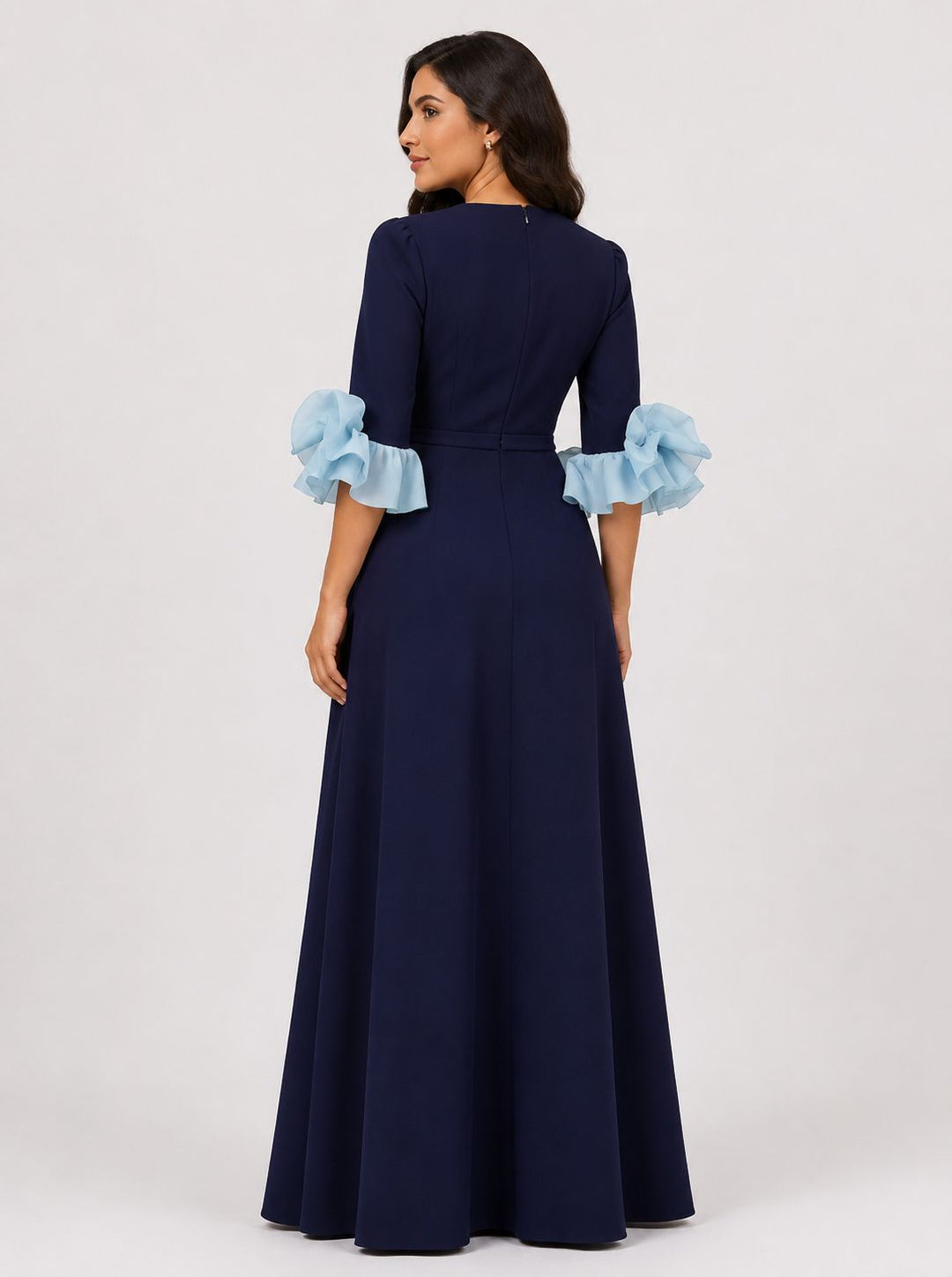 belted maxi dress with organza ruffle cuffs – NAVELLA-1