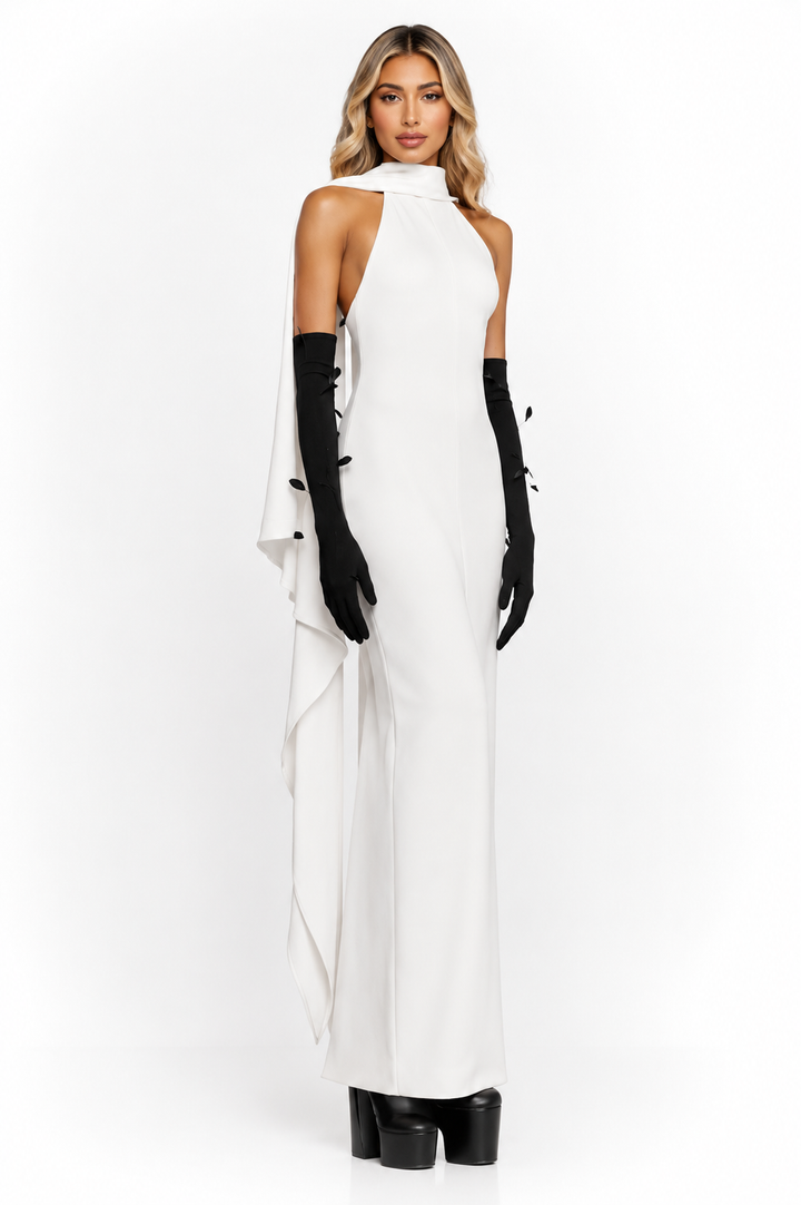 Halter Cape Maxi Dress – Noir