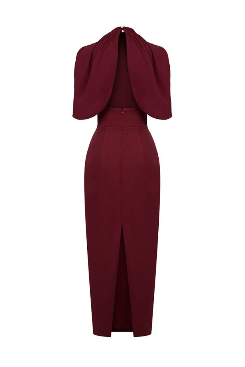 asymmetric cape gown with sculpted shoulder detail – ADRIANA