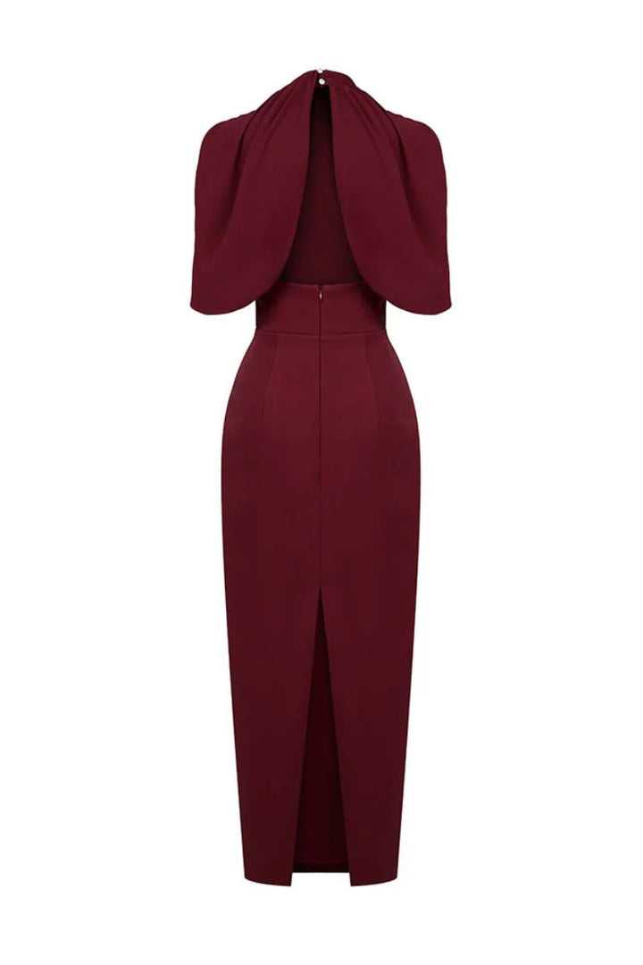 asymmetric cape gown with sculpted shoulder detail – ADRIANA