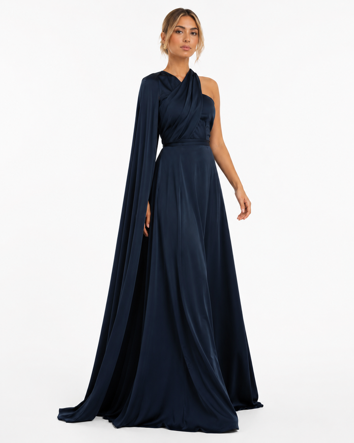 One-Shoulder Cape Maxi Dress – Midnight