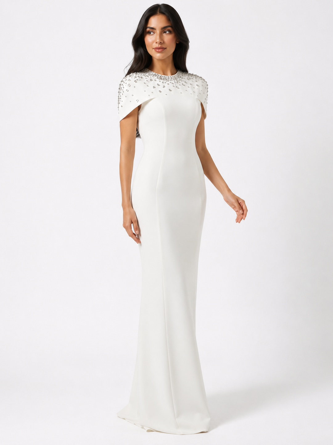 Crystal Cape Gown – Ivory
