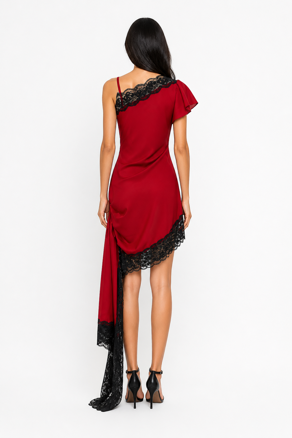 One-Shoulder Lace Detail Asymmetric Dress – SCARLET