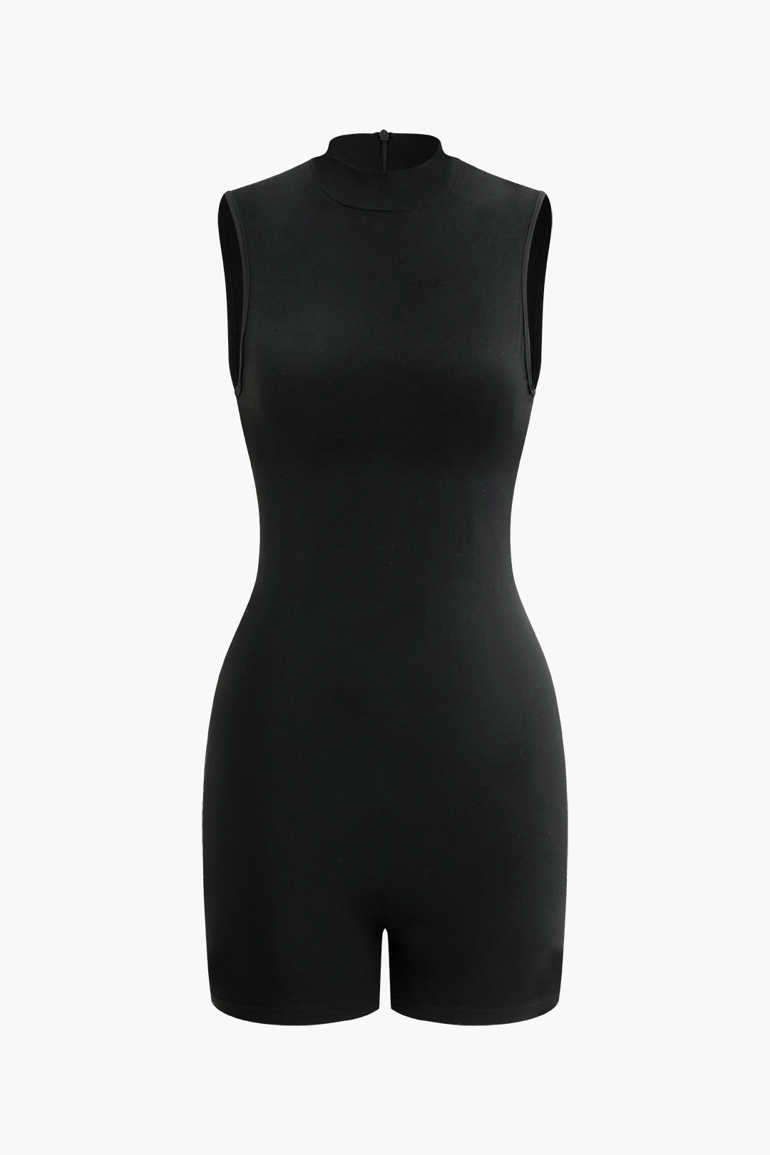 Basic Solid Mock Neck Unitard Sleeveless Romper