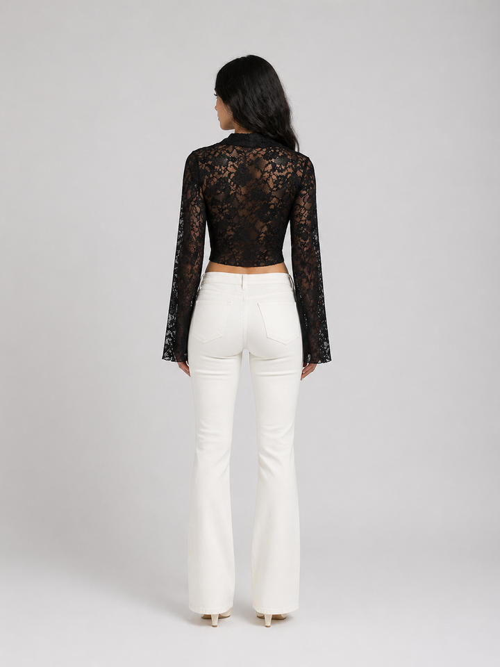 White Lace V-Neck Crop Top – LUMIÉRA