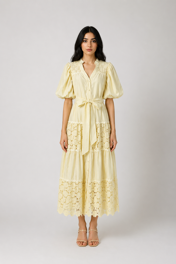 Burgundy Lace Panel Midi Dress - ROSÉVA