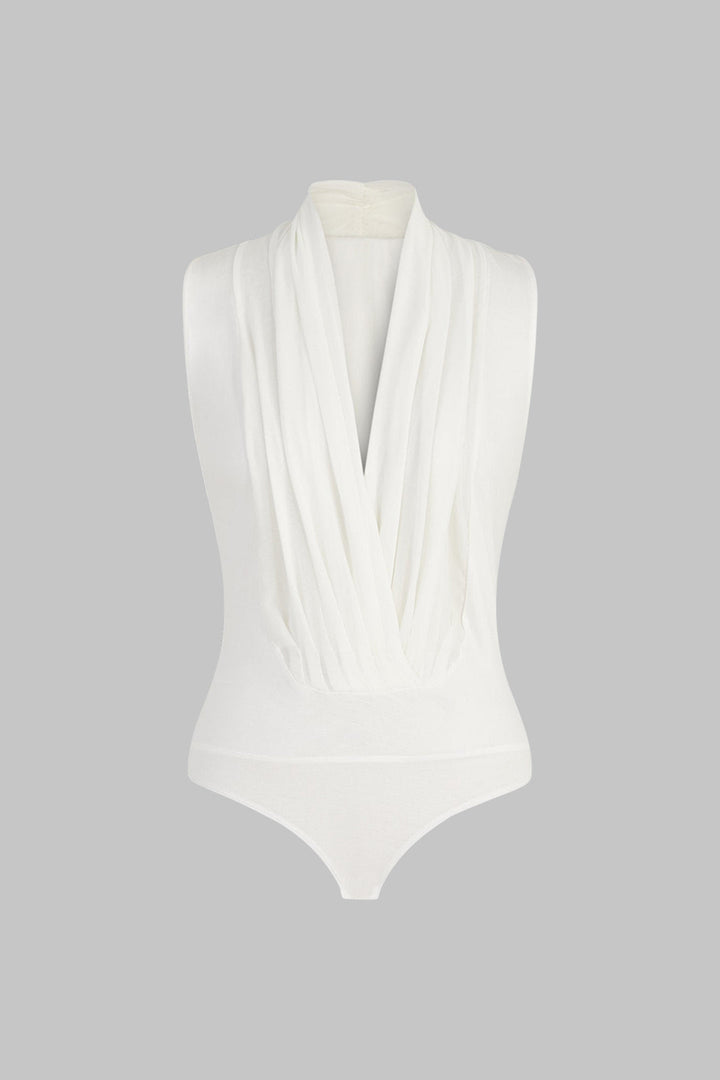 Ruched Crossed Sleeveless Bodysuit