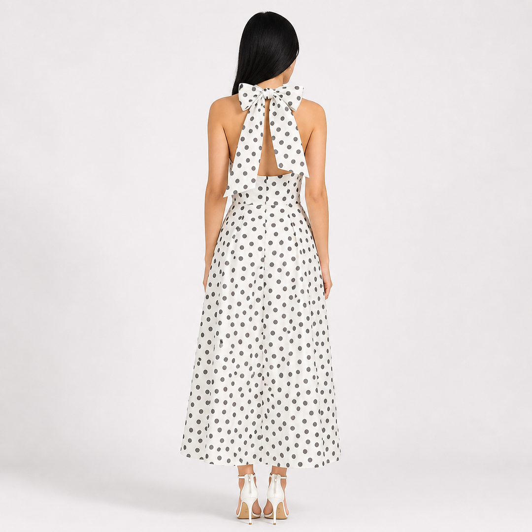 Ivory Polka Dot Halter Maxi Dress – ÉLISSA