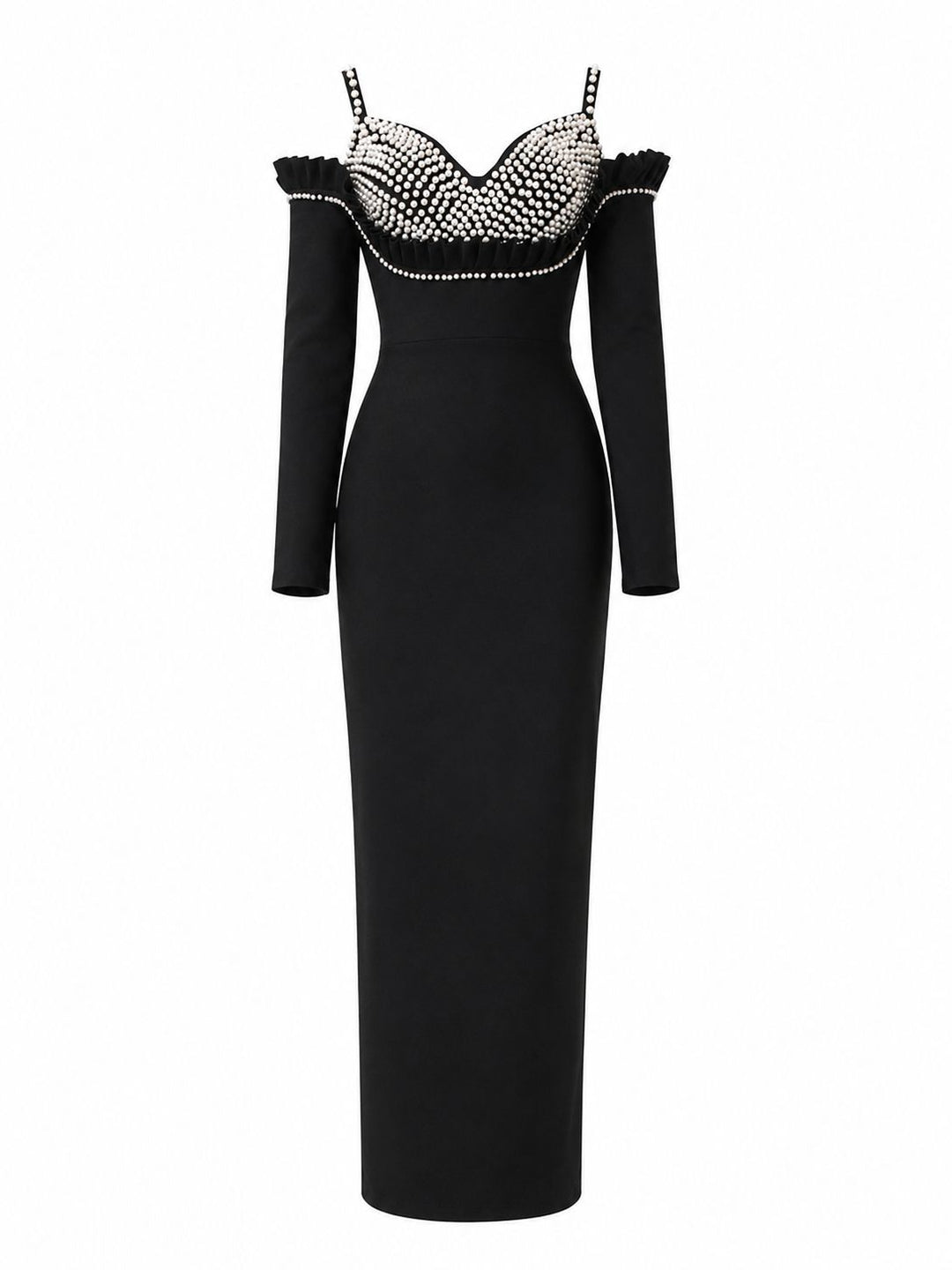 Black Pearl Embellished Off-Shoulder Evening Gown - Prestige