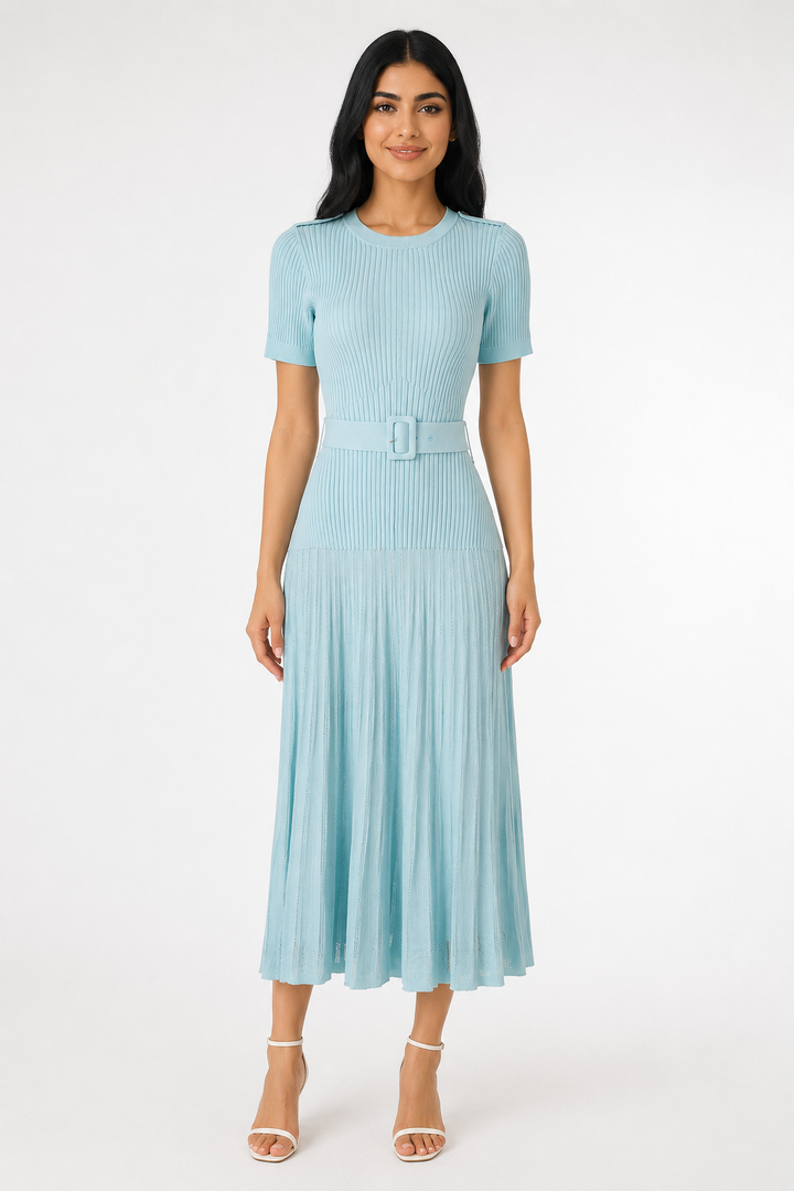 Champagne Ribbed Knit Maxi Dress - Grace