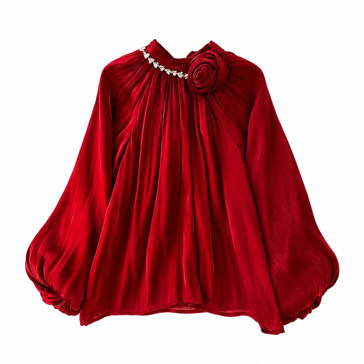 Luxury Rose Detail Satin Blouse - Glamour