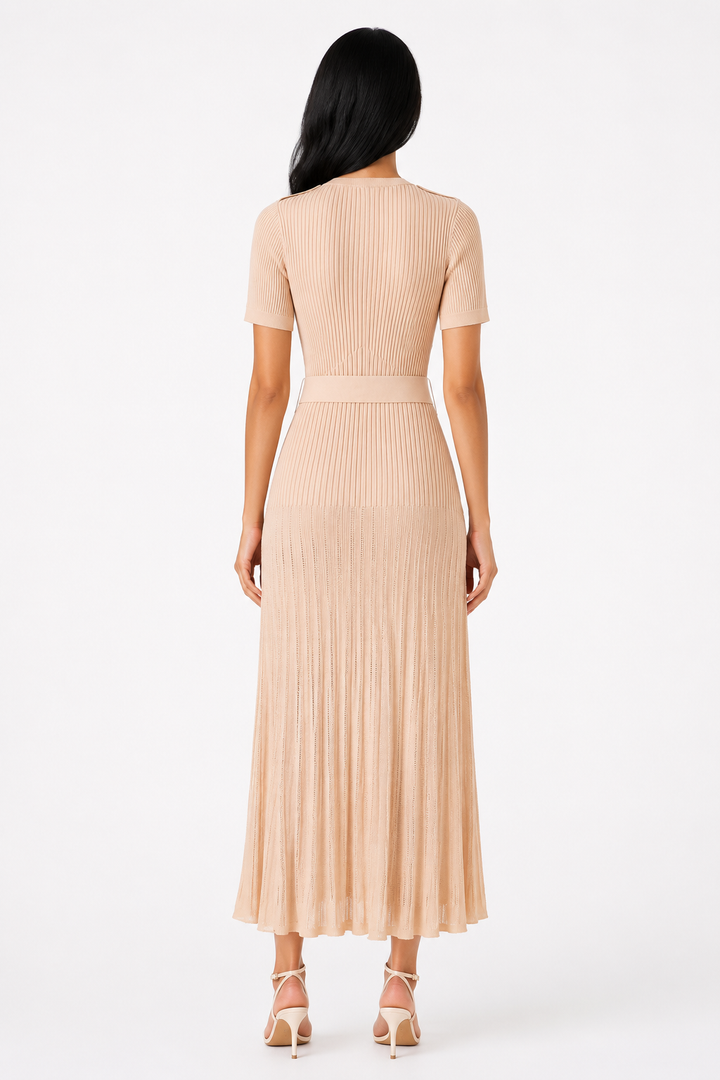 Champagne Ribbed Knit Maxi Dress - Grace