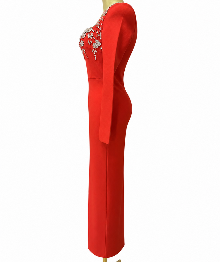 Crystal Floral Embellished Midi Dress - Prestige