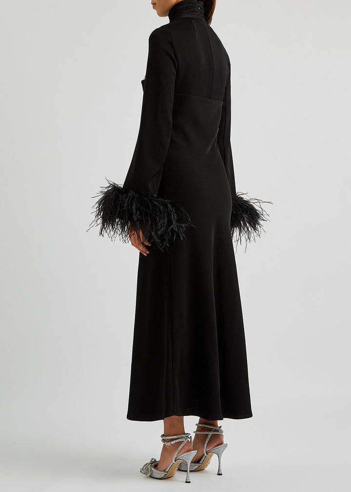 Cutout midi dress with feathered cuffs – Rovin