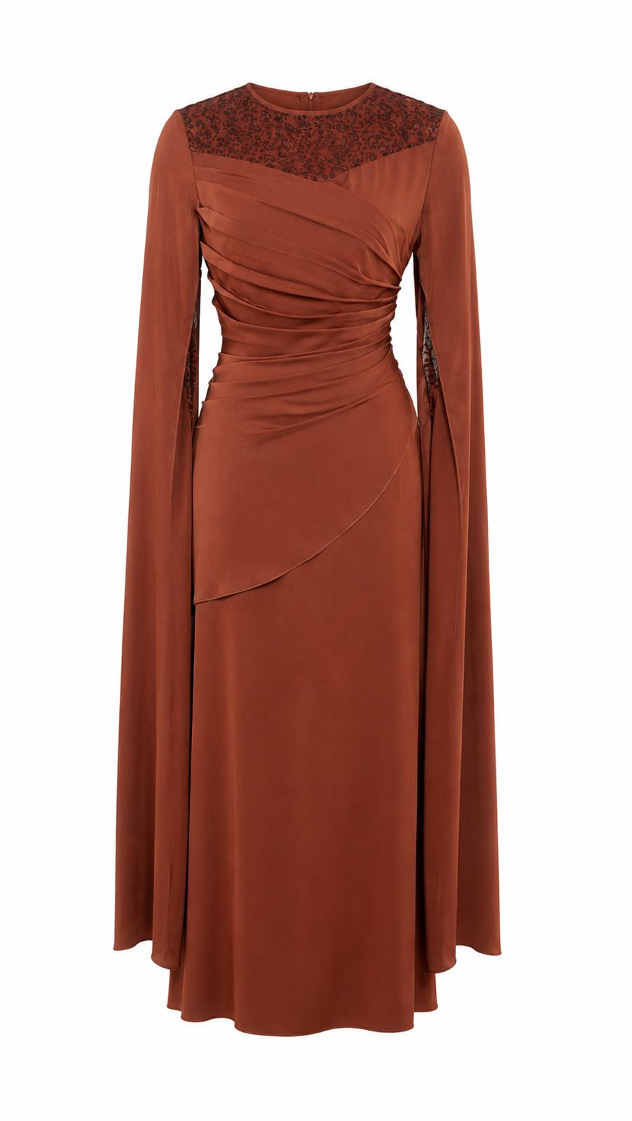 Burgundy Sequin Mesh Ruched Evening Dress