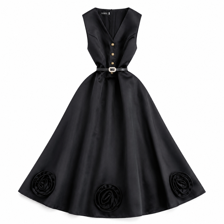 Elegant Floral Hem Midi Dress - Timeless