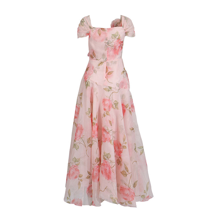 Blush Floral Off-Shoulder Organza Midi Dress – ROSÉVINE