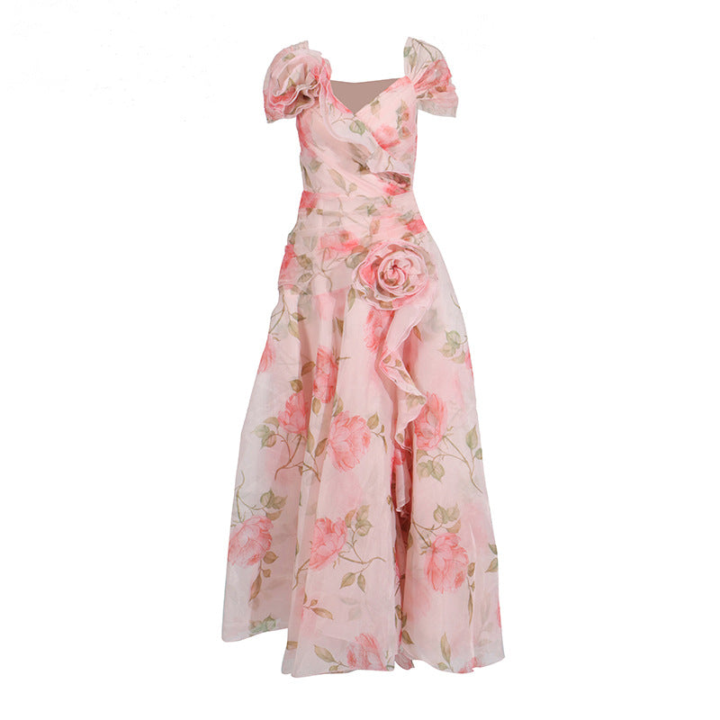 Blush Floral Off-Shoulder Organza Midi Dress – ROSÉVINE