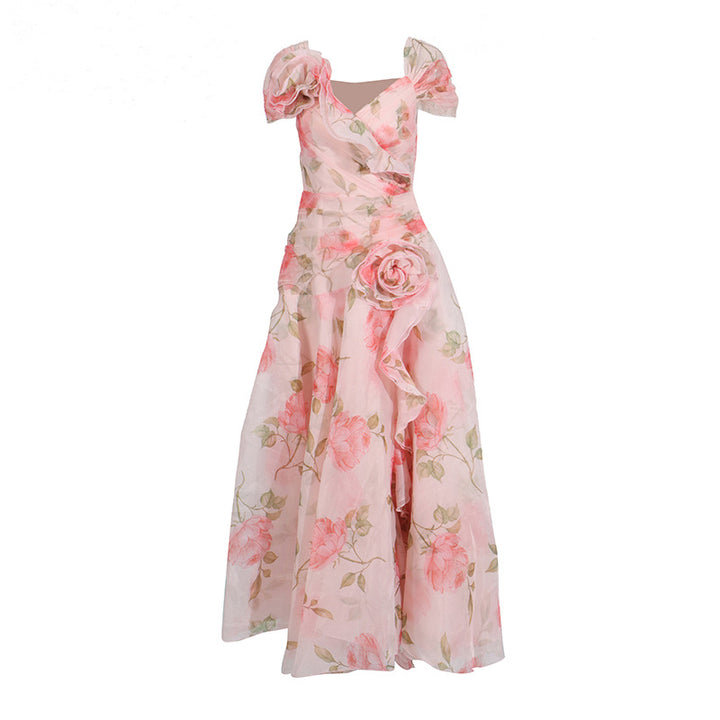 Blush Floral Off-Shoulder Organza Midi Dress – ROSÉVINE