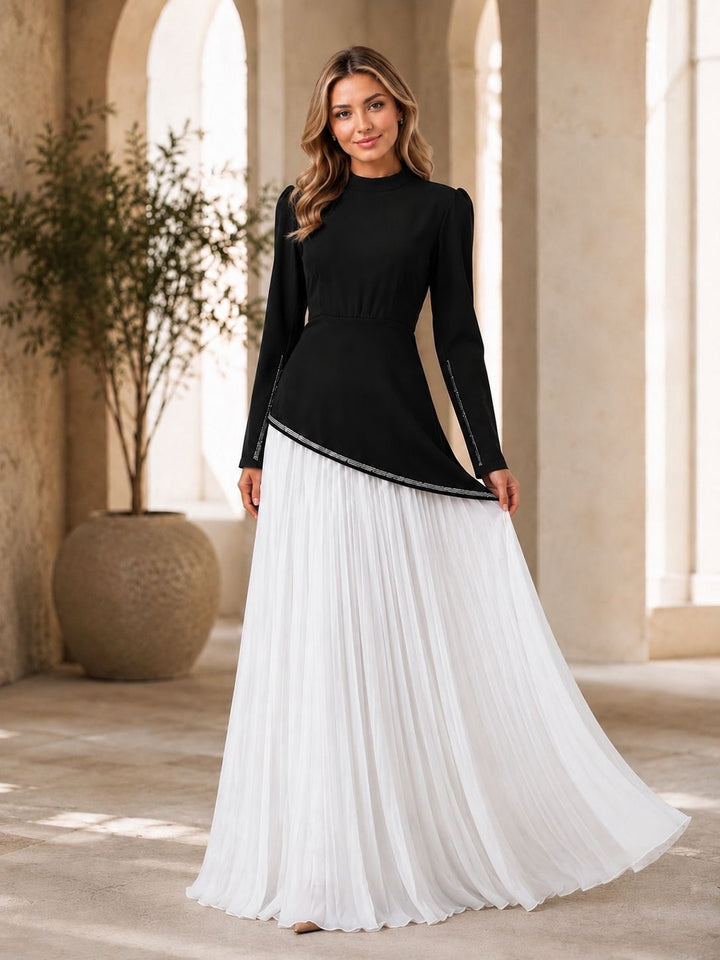 Pleated Chiffon Maxi Dress Set - Sky