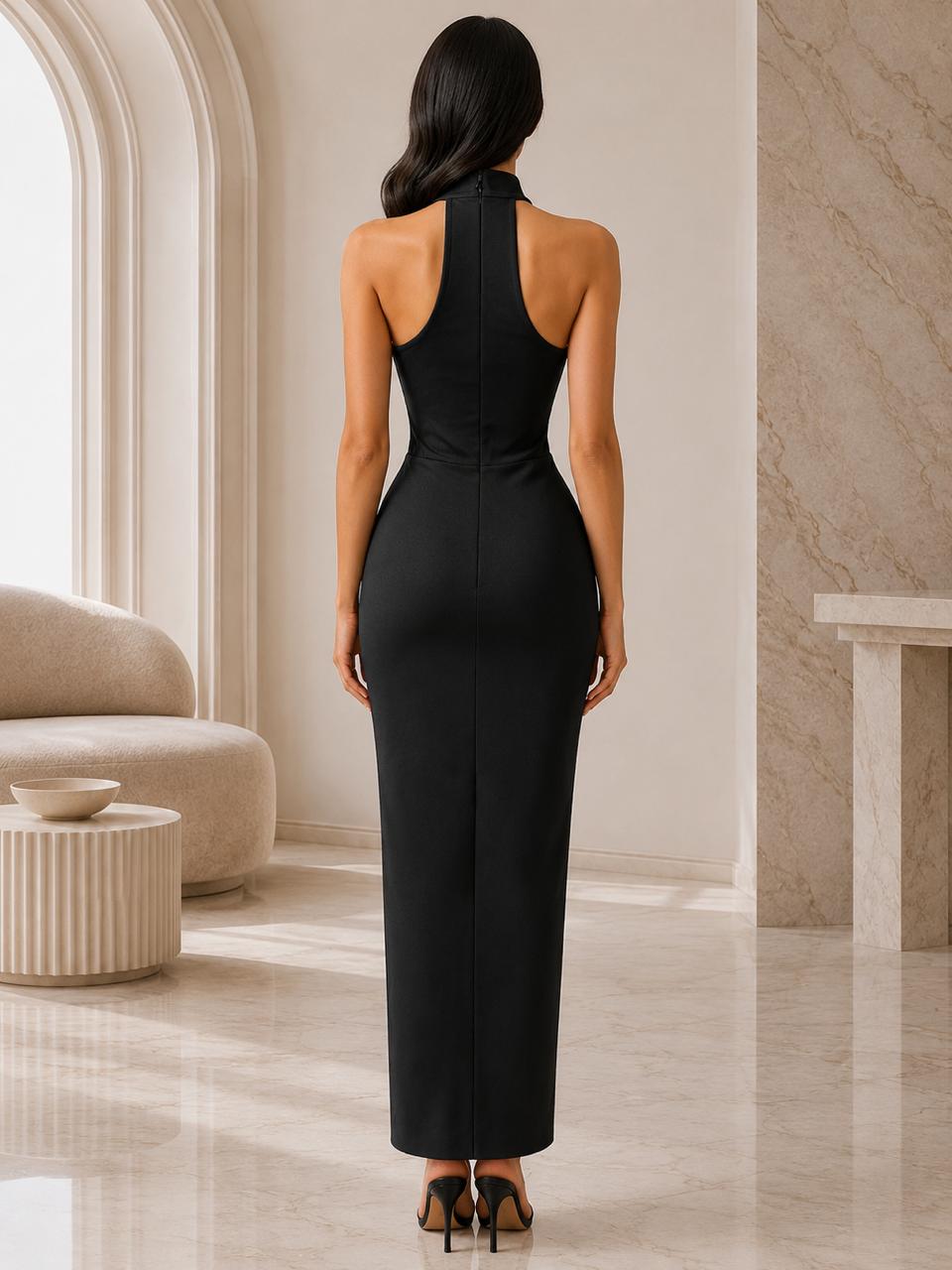 Floral Appliqué Halter Gown - Blossome