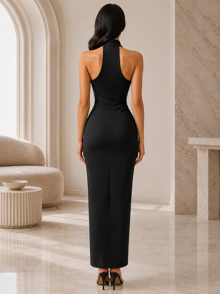Floral Appliqué Halter Gown - Blossome
