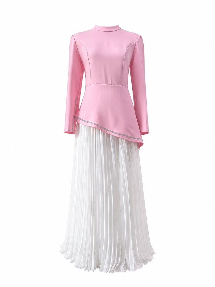 Pleated Chiffon Maxi Dress Set - Sky