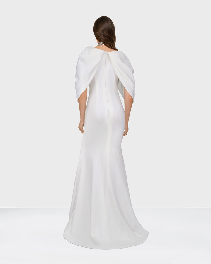 Beaded collar dress with shoulders cape-Selby