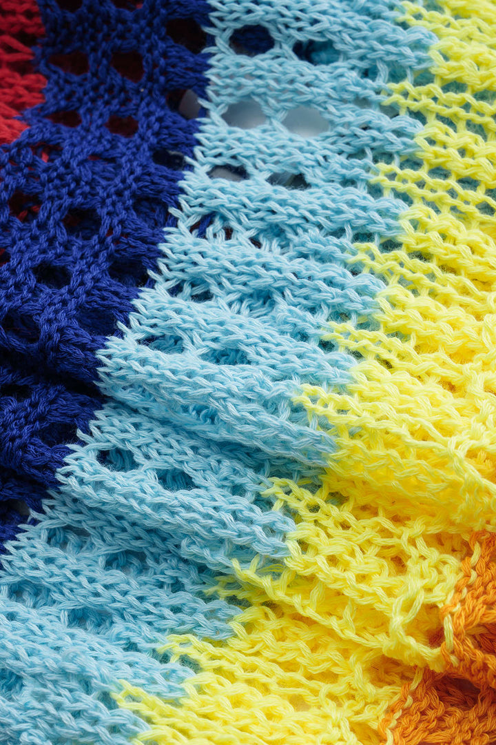 Contrast Knit Hollow Out Drawstring Shorts