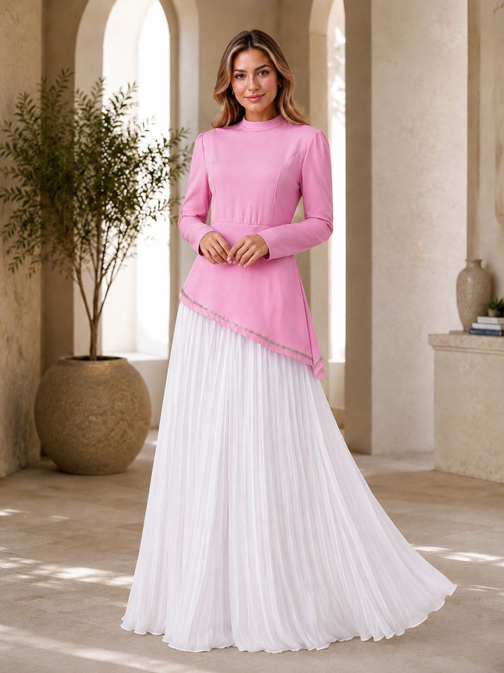 Pleated Chiffon Maxi Dress Set - Sky