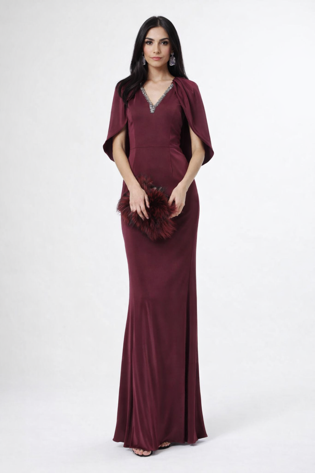 V-neck mermaid dress with cape sleeves – RUBINA